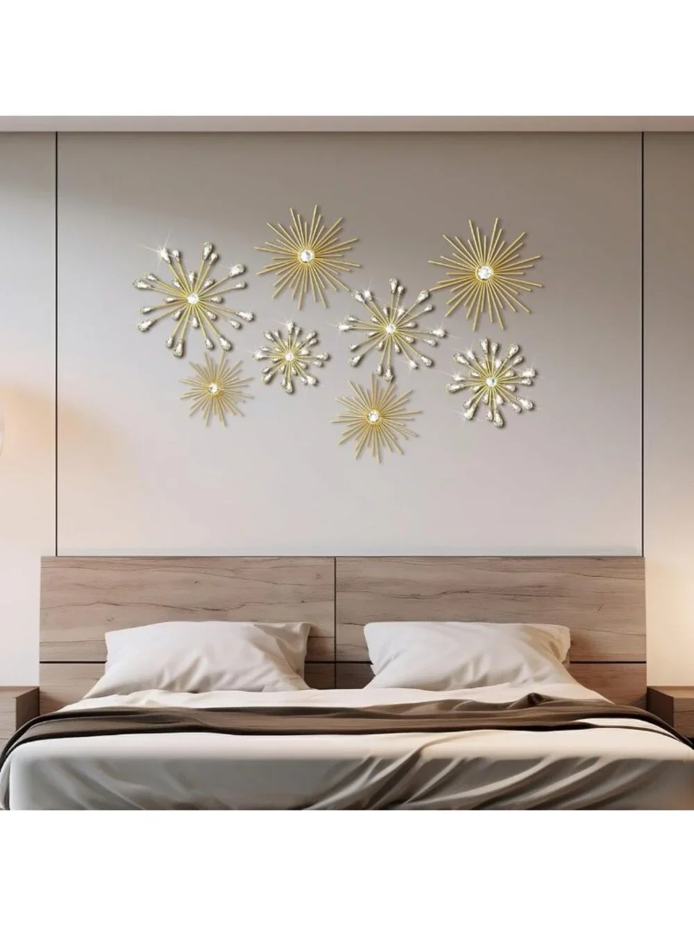 8 Pcs Gold Starburst Wall Art Set, 3D Crystal Teardrop Sculptures for Home Decor
